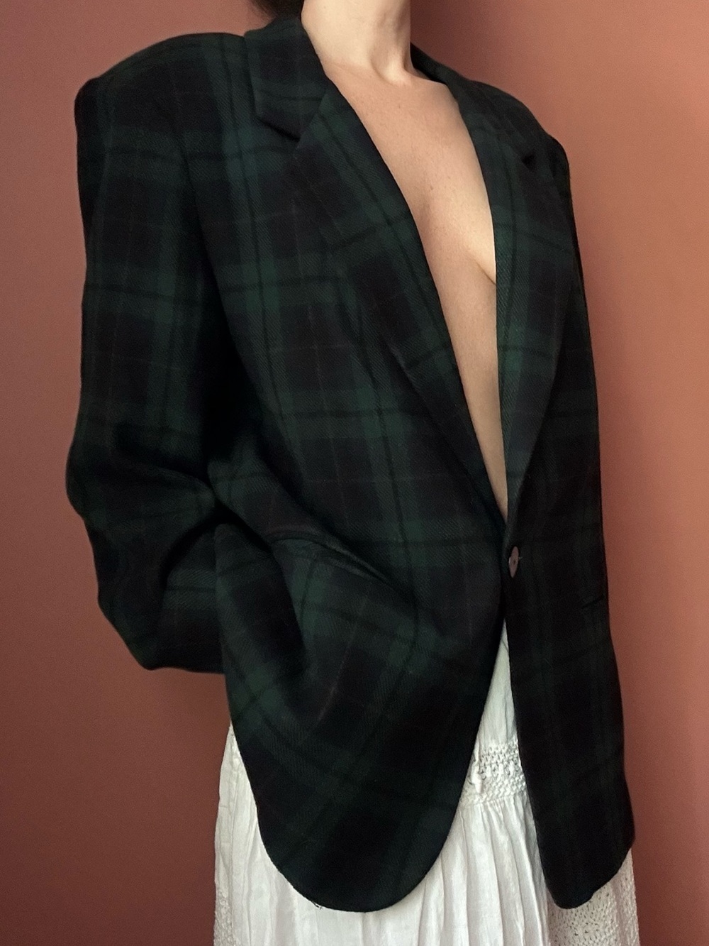Sag Harbor Dark Green Plaid Blazer